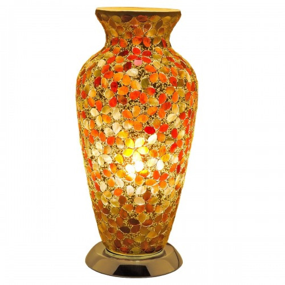 Britalia 880432 Amber Flower Mosaic Glass Vintage Vase Table Lamp 38cm