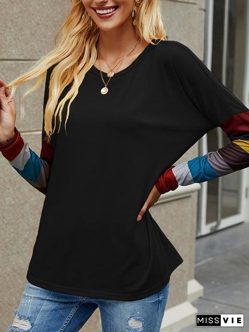 Casual Round Neck Striped Long Sleeve T-Shirt