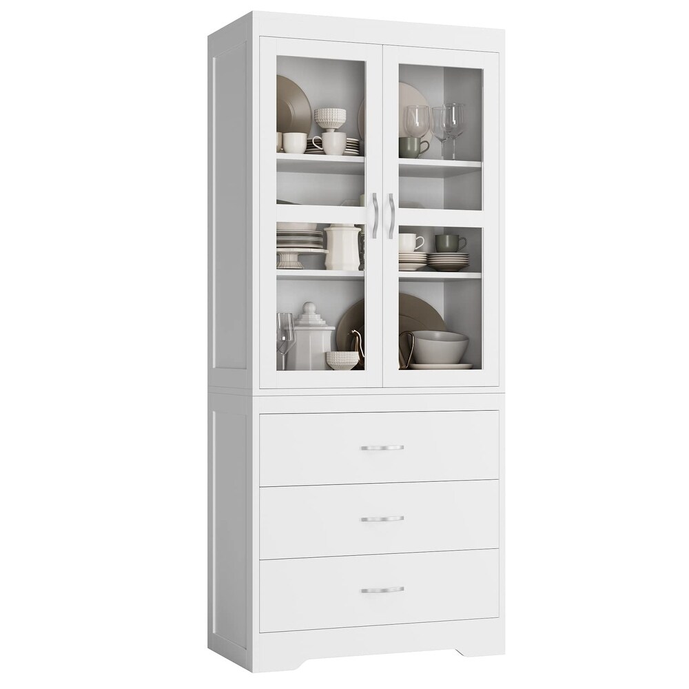 Kitchen Pantry Cabinet  Tall Storage Cabinet with 2 Doors  Modern Kitchen Cupboard Floor Cabinet with 3 Shelves   3 Drawers