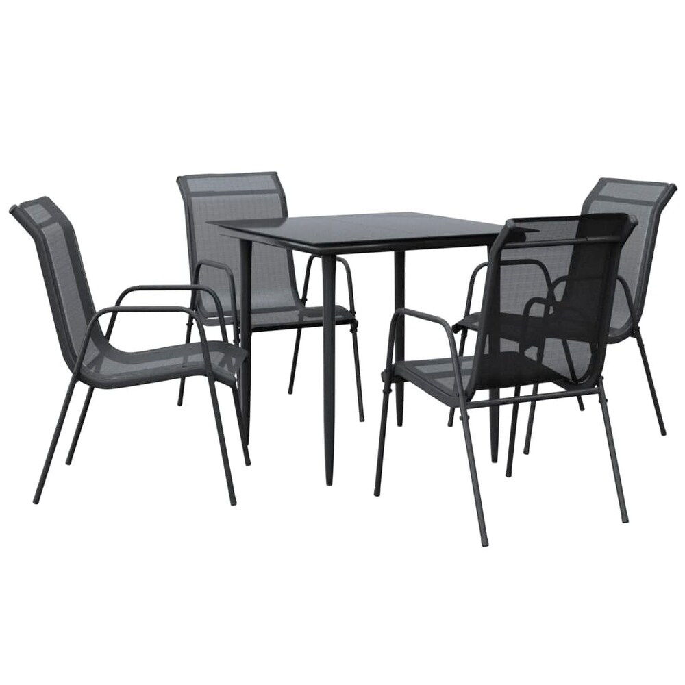 vidaXL Patio Dining Set Outdoor Table and Chair Black Steel and Textilene