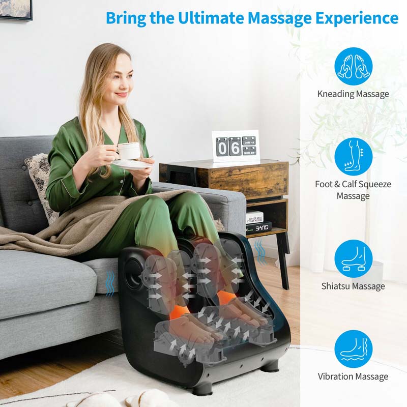 Foot & Calf Massager with Heat & Remote, Shiatsu Kneading Electric Massage Machine with Adjustable Tilt Base, Timer, LCD Screen