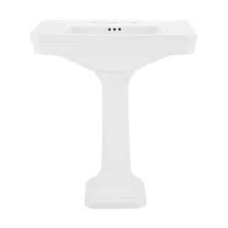 Swiss Madison Voltaire 2-Piece Ceramic Rectangular Vessel Pedestal Sink in Glossy White SM-PS316