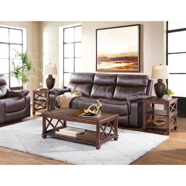 3pc Bridgton Wood Living Room Set With Coffee Table And 2 Shelf End Tables Cherry Alaterre Furniture