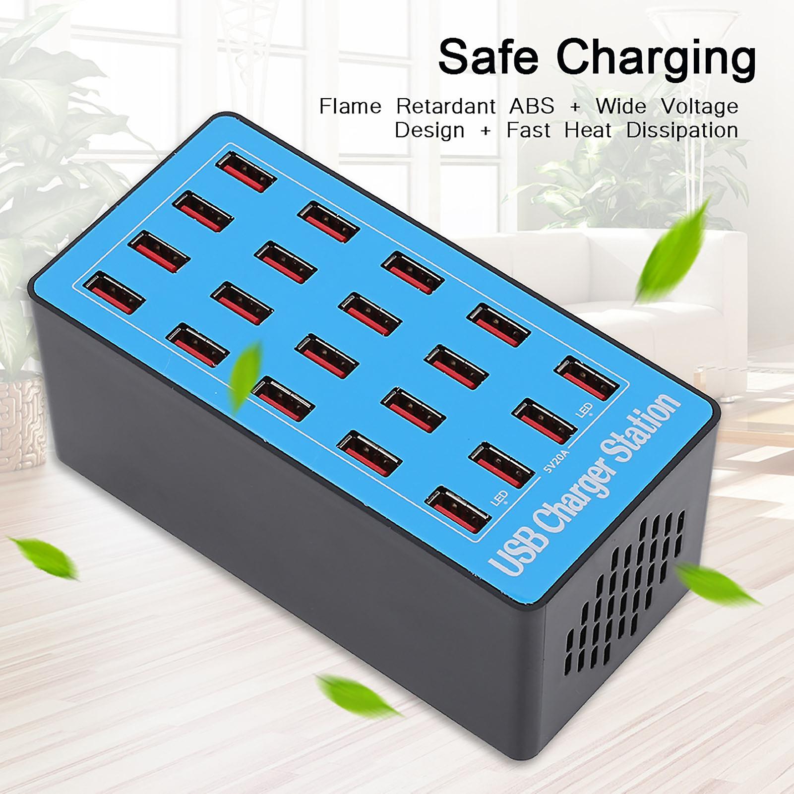 Multi Level Protections 20 Port Usb Hub 20a 5v Large Output Usb Charging Station   Eu Plug