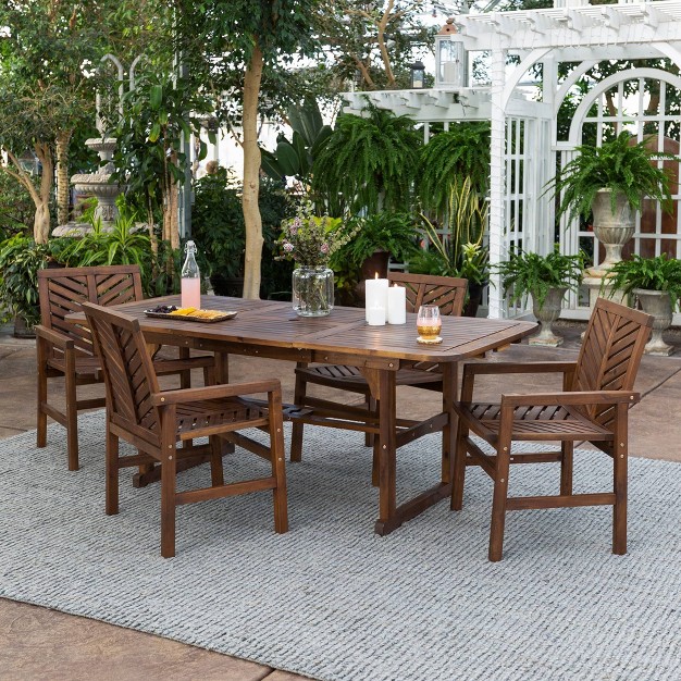 5pc Slatted Extendable Acacia Wood Patio Dining Set Saracina Home