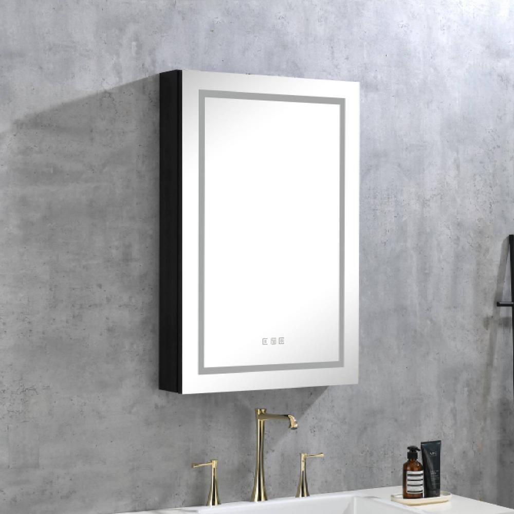 24 in. W x 36 in. H Black Rectangle Aluminum Framed LED Recessed or Surface Mount Medicine Cabinet with Mirror 2022-8-2-9