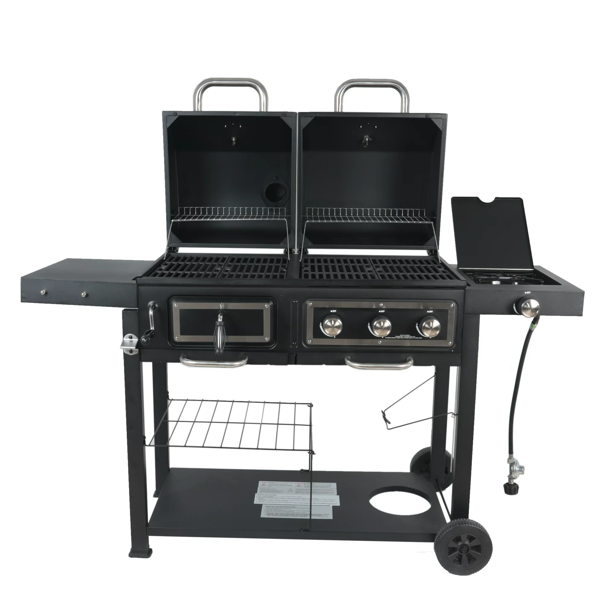 RevoAce Dual Fuel Gas and Charcoal Combo Grill， Black with Stainless