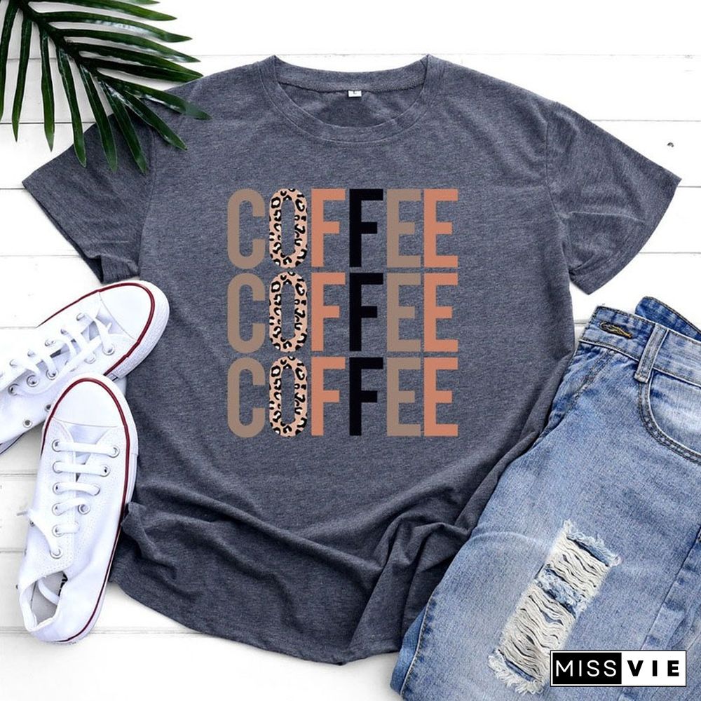 Female Regular Short Sleeve Summer Casual Women Graphic T-shirts Coffee Letter Print Ladies Fashion 100% Cotton O-Neck Tees Tops