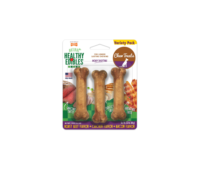 Nylabone Healthy Edibles All-Natural Long Lasting Chew Treats Variety Pack， 3 Count， Small/Regular - NE106VPP