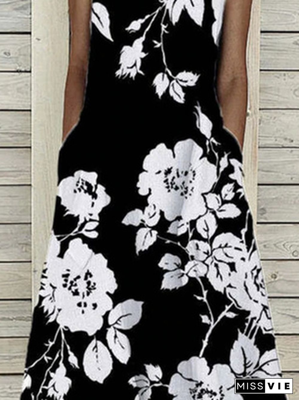 Floral Casual Sleeveless Woven Dresses