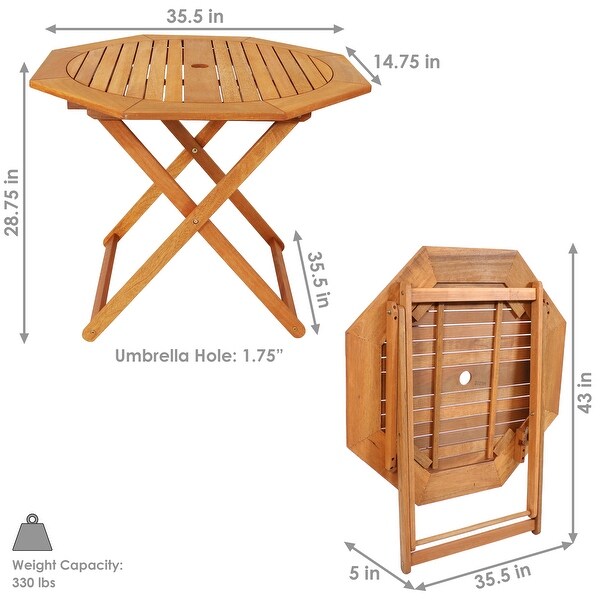 Sunnydaze Meranti Wood Octagon Outdoor Folding Patio Table