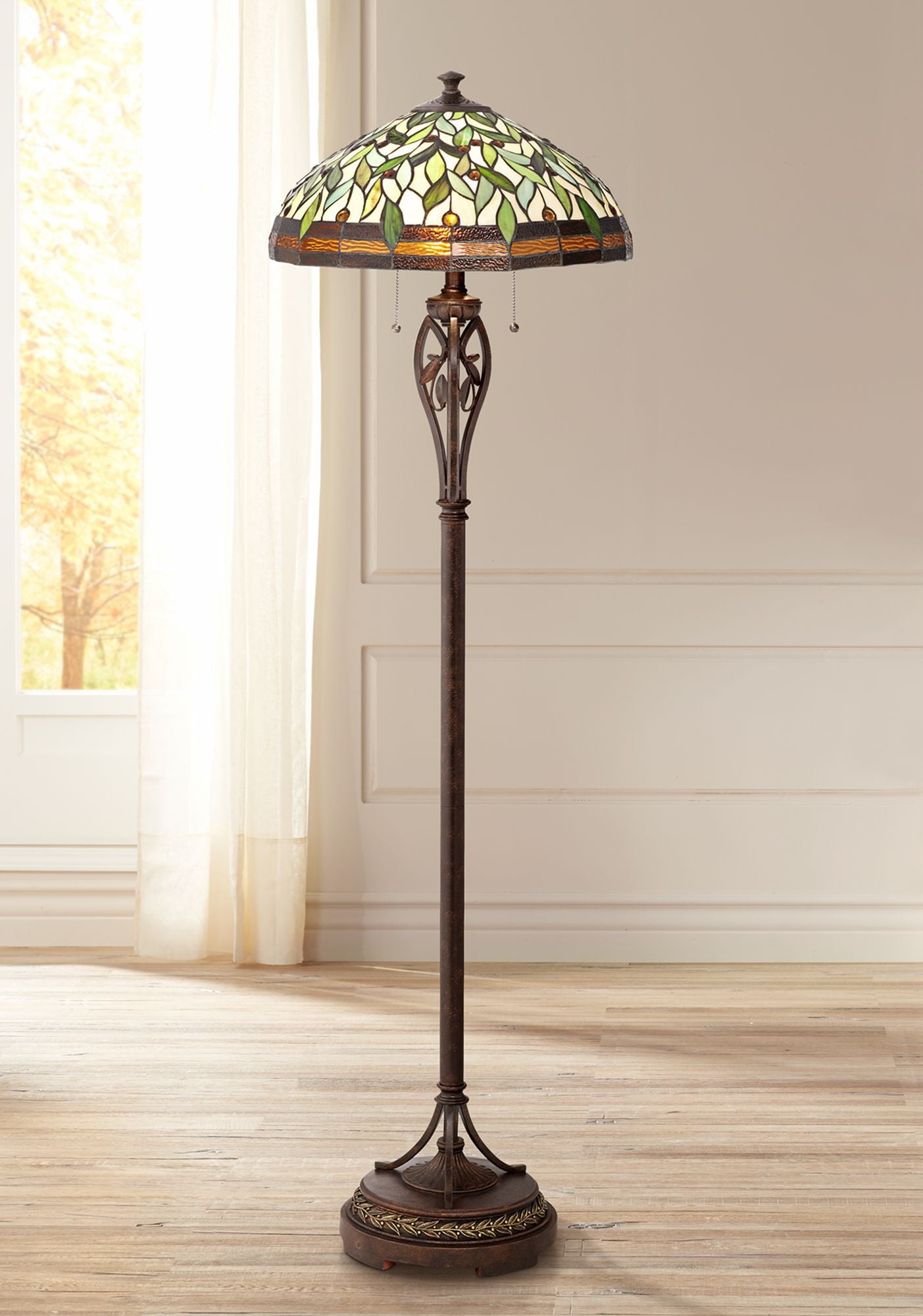 Robert Louis Tiffany Traditional Floor Lamp 60" Tall Bronze Tiffany Style Leaf Pattern Stained Glass Shade for Living Room Reading Bedroom