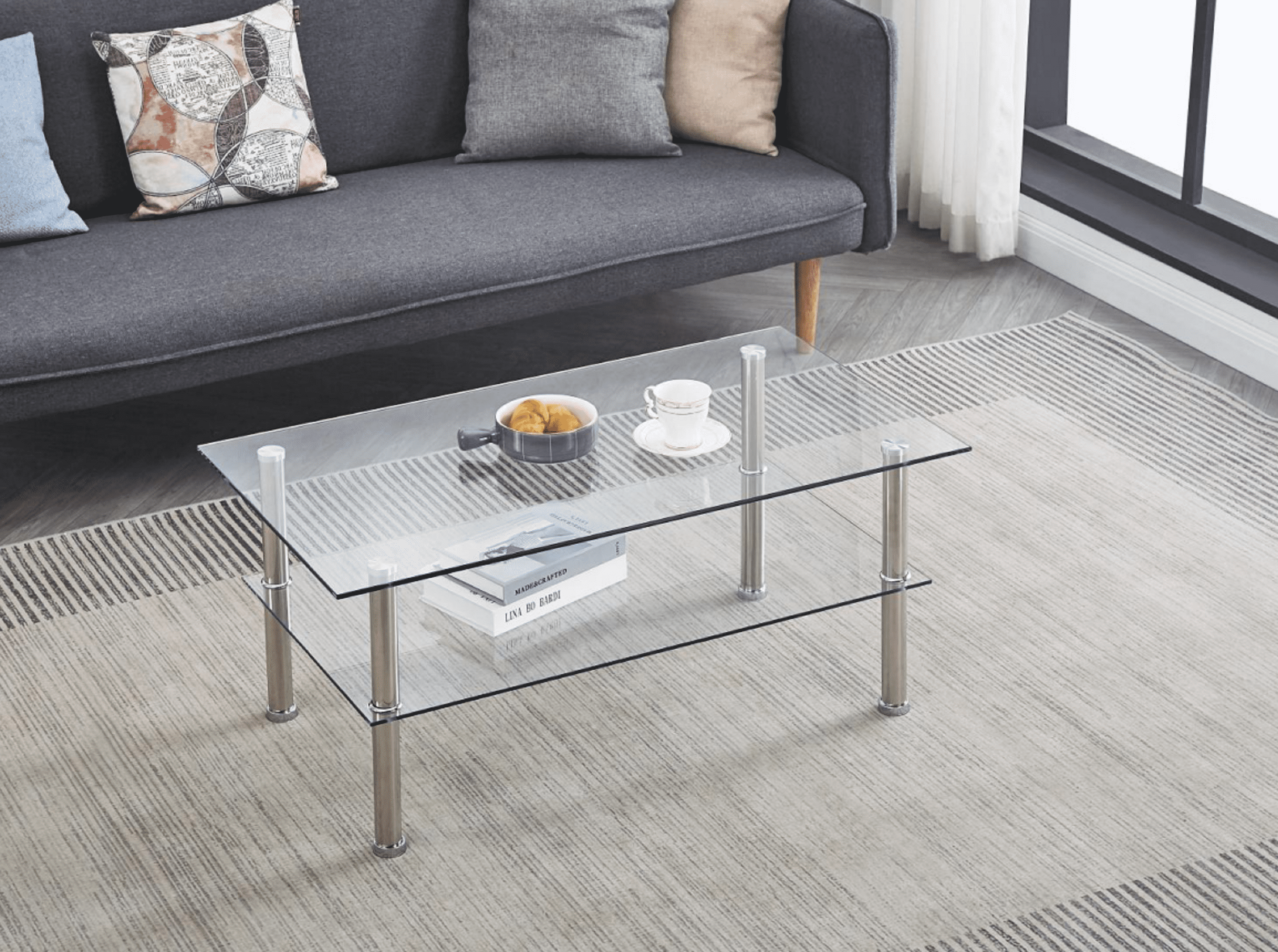 Clear Clear Glass Coffee Table, Tempered Glass Coffee Table for Living Room