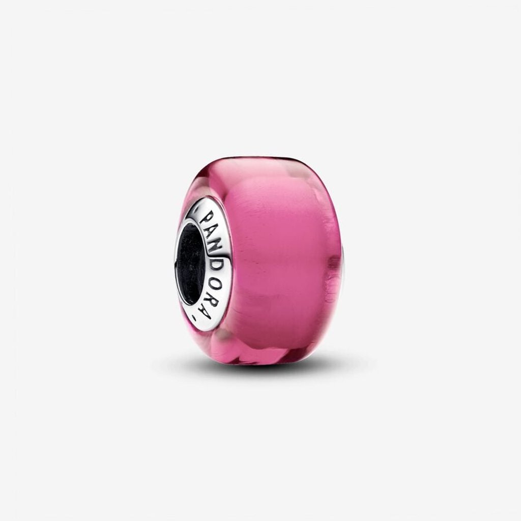 PANDORA  Pink Mini Murano Glass Charm in Sterling Silver