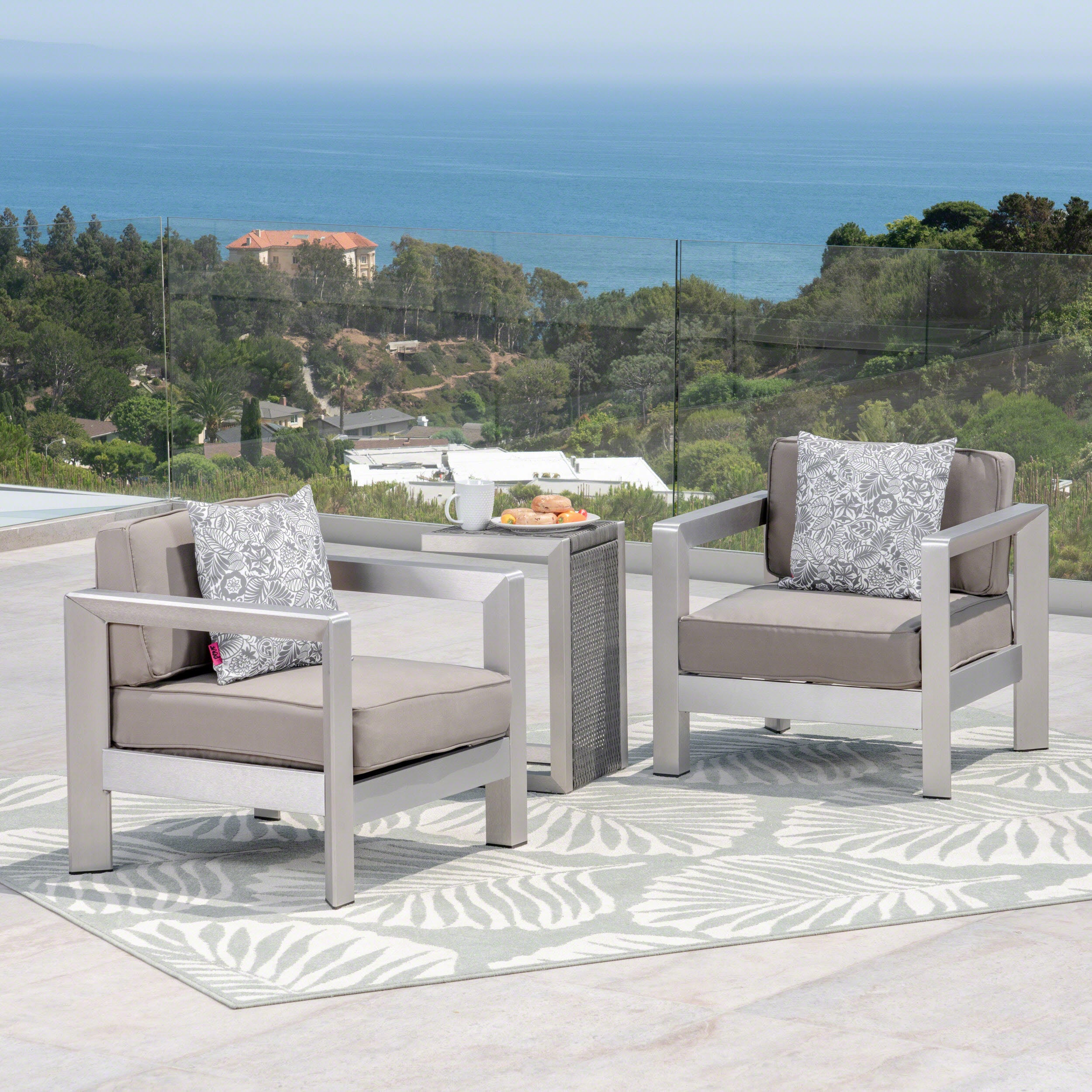 Emily 3-piece Outdoor Aluminum Club Chairs with Side Table