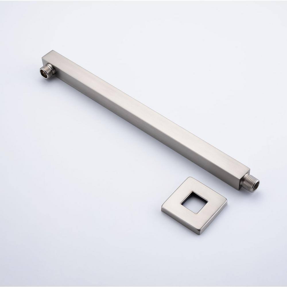 RAINLEX 24 in. 600 mm Square Wall Mount Shower Arm and Flange in Brushed Nickel L1BN-600