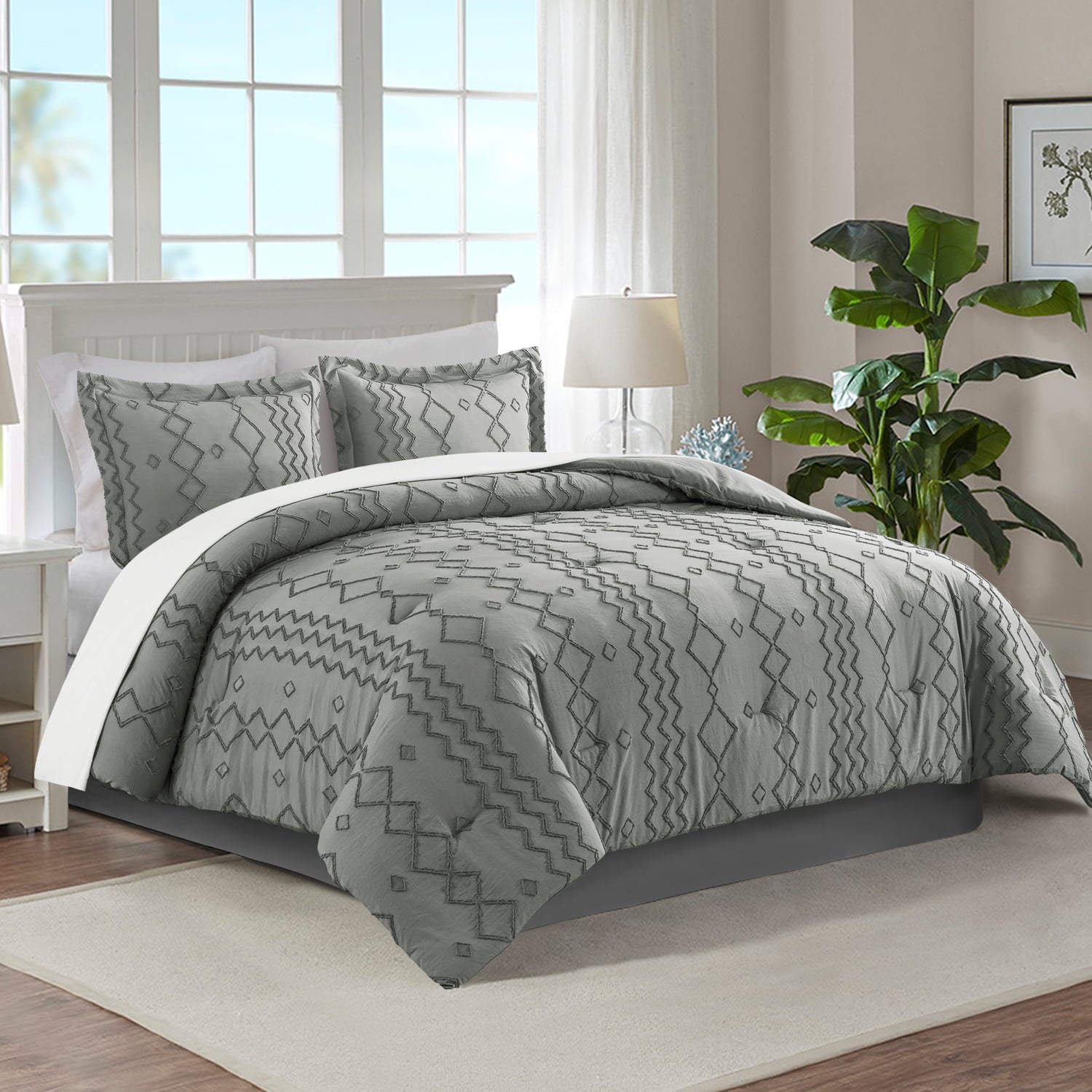 JML 3 Piece Comforter Set Queen，1 Comforter，2 Pillowcases，Geometric Tufted Comforter Set