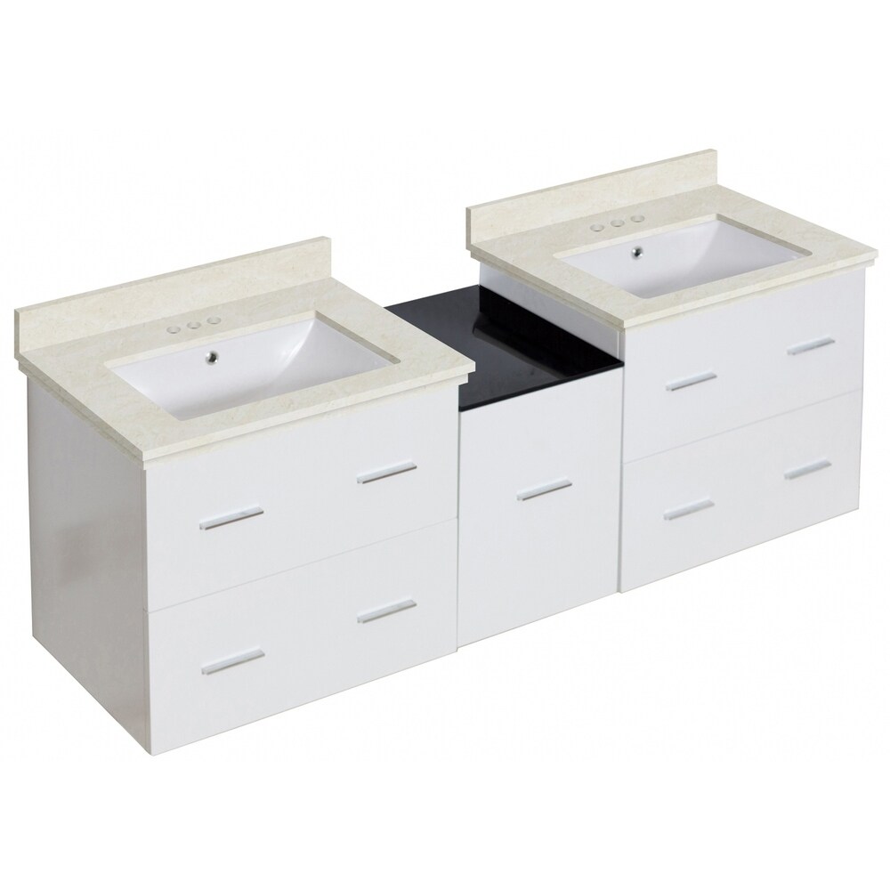 61.5 in. W Wall Mount White Vanity Set For 3H4 in. Drilling White UM Sink