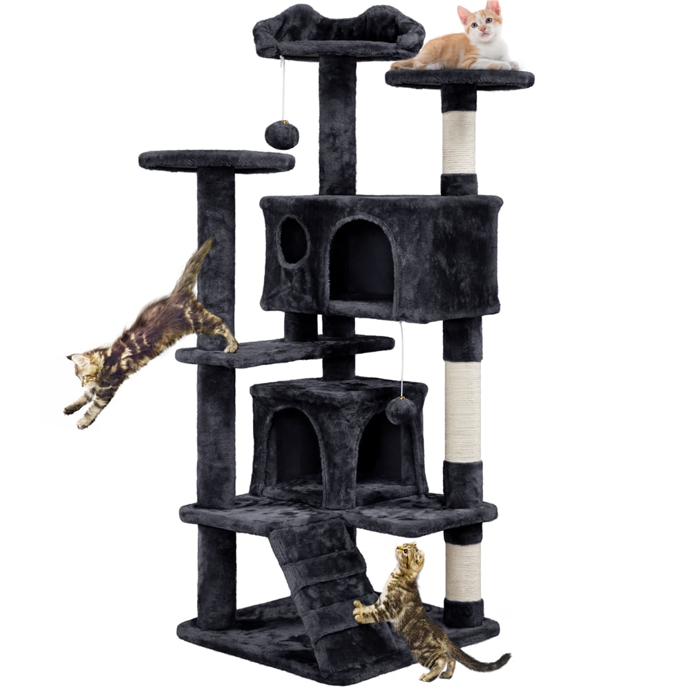 Easyfashion Cat Tree Condo Tower with Scratching Post fot Kittens， Brown， 54