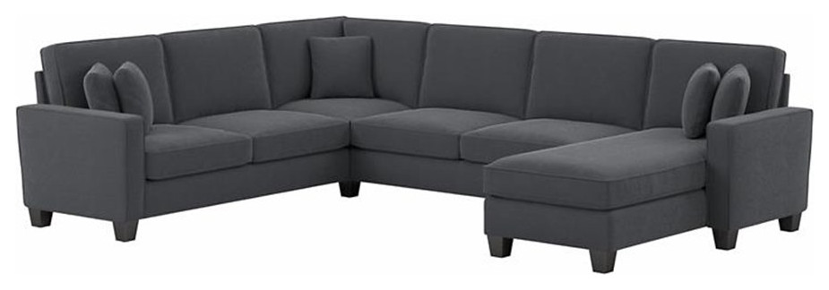 Stockton 128W U Shaped Sectional with Reversible Chaise in Dark Gray Microsuede   Transitional   Sectional Sofas   by Homesquare  Houzz