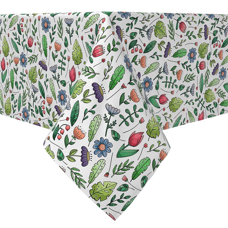 Square Tablecloth， 100% Cotton， 60x60， Leaves and Flowers Garden