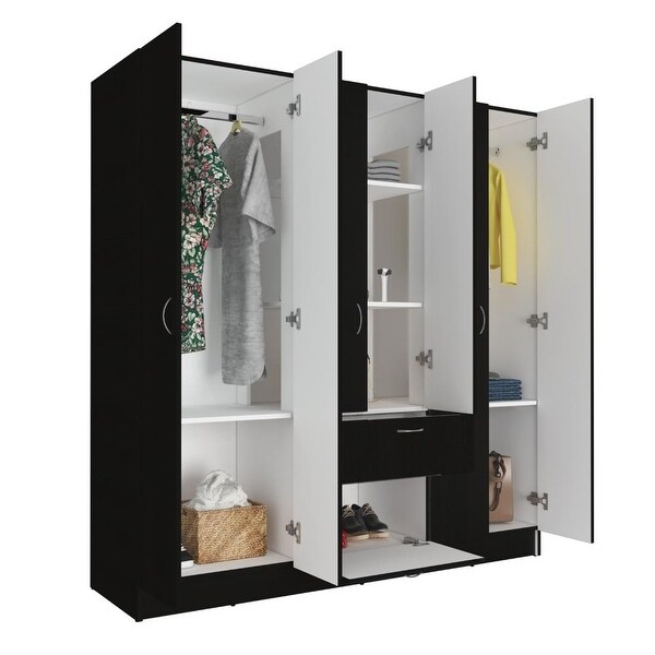 Kibo Six Door Modern Armoire with One Drawer， Rod， Seven Interior Shelves - - 34518437