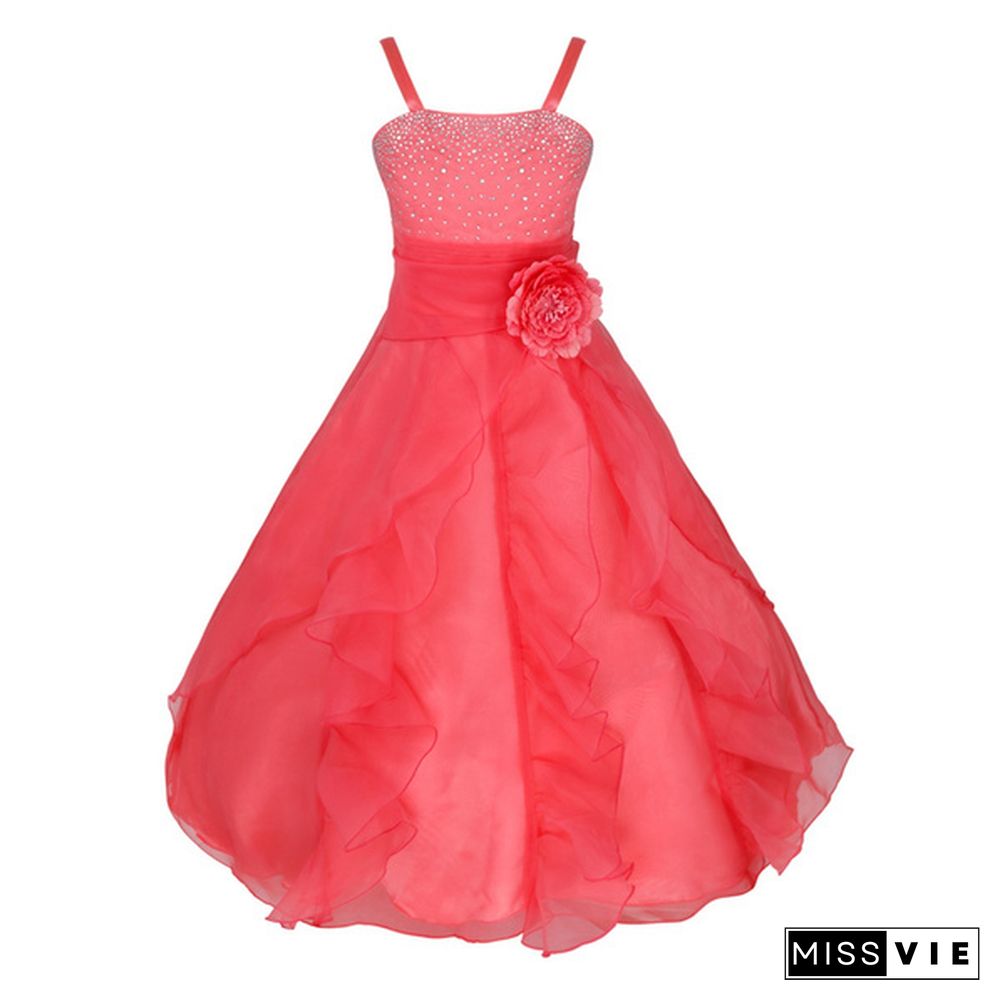 Girls Sleeveless Organza Dress Birthday Wedding Party Princess Prom Dresses