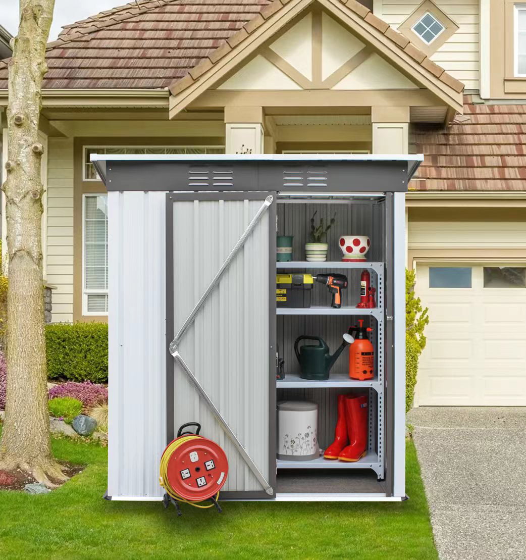 5*3 Outdoor Storage Shed Kit - Great for Patio Furniture, Garden Tools, Bike Accessories, Beach Chairs and Push Lawn Mowers in Taupe and Tan