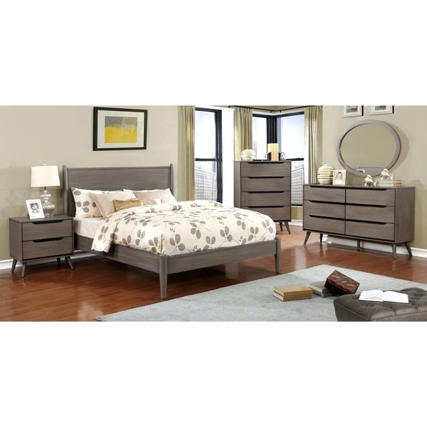 Furniture of America Coop Mid-century Grey 4-piece Bedroom Set - - 17676076