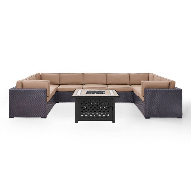 Biscayne 6pc Outdoor Wicker Sectional Set With Fire Table Mocha Crosley