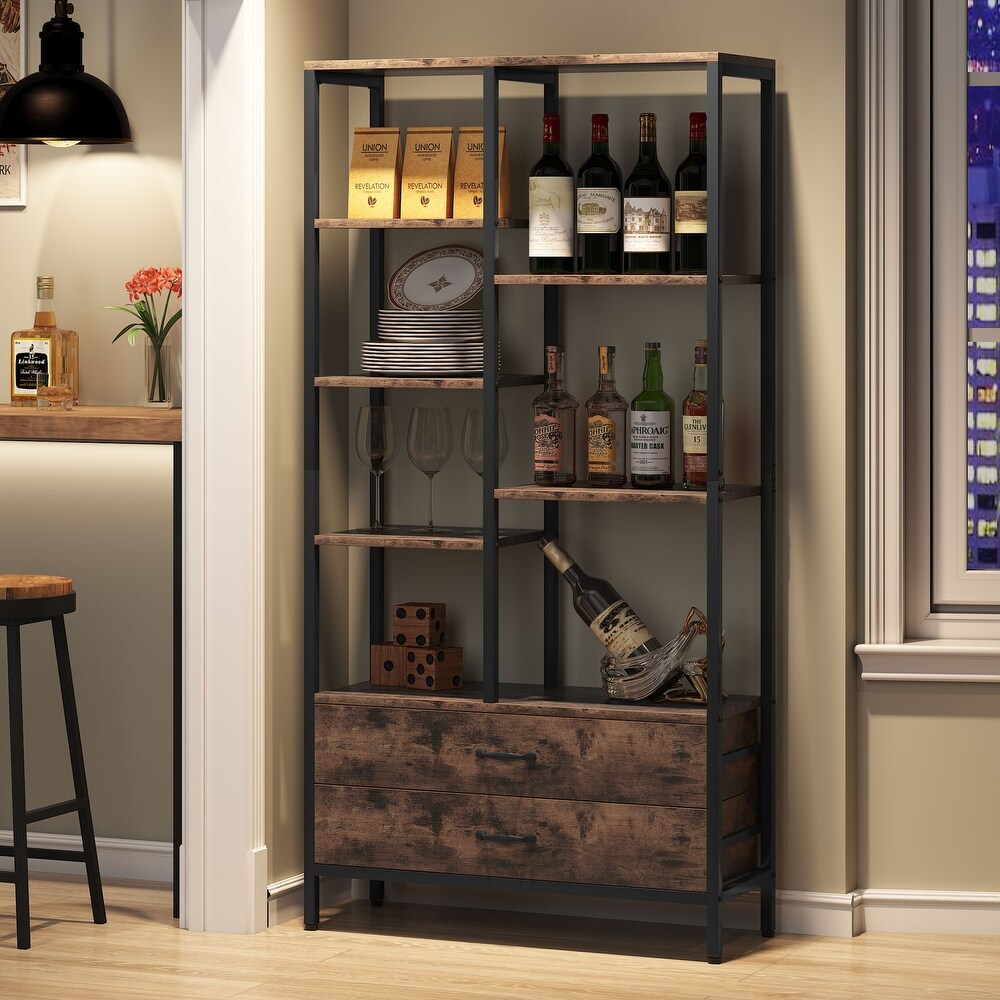 Tall Bookcase with Drawers  Industrial Bookshelves with Storage   31.49'' W x 11.81'' D x 66.92'' H