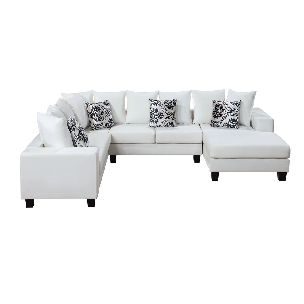 U Shape Sectional Sofa Velvet Corner Couch with Chaise Lounge and Lots of Pillows Included for Living Room