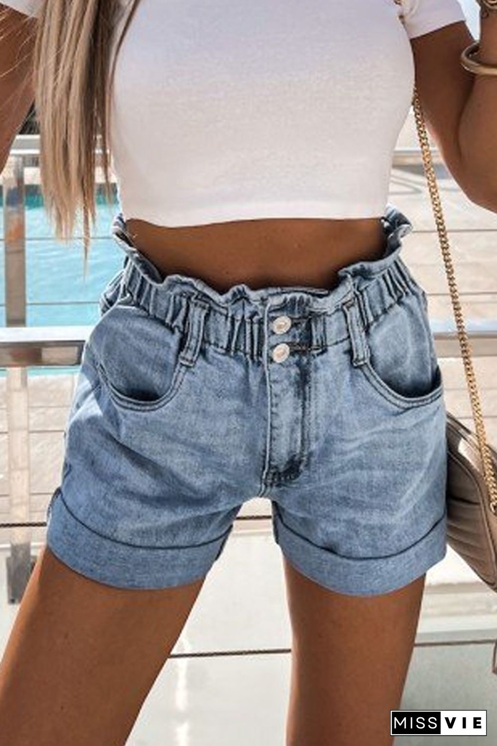 KarliDress Casual High-waisted Denim Shorts P12457