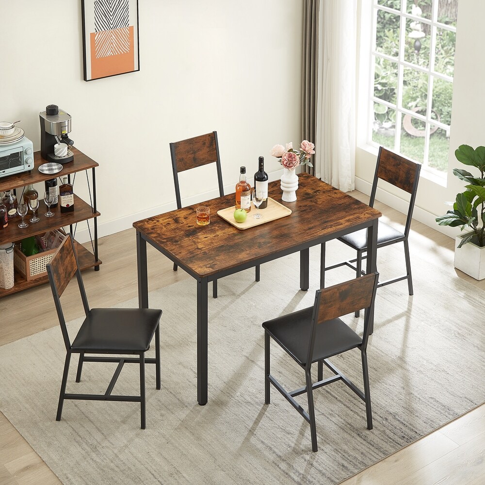 5 Pieces Wooden Dining Table Set w/Upholstered Chairs  Brown