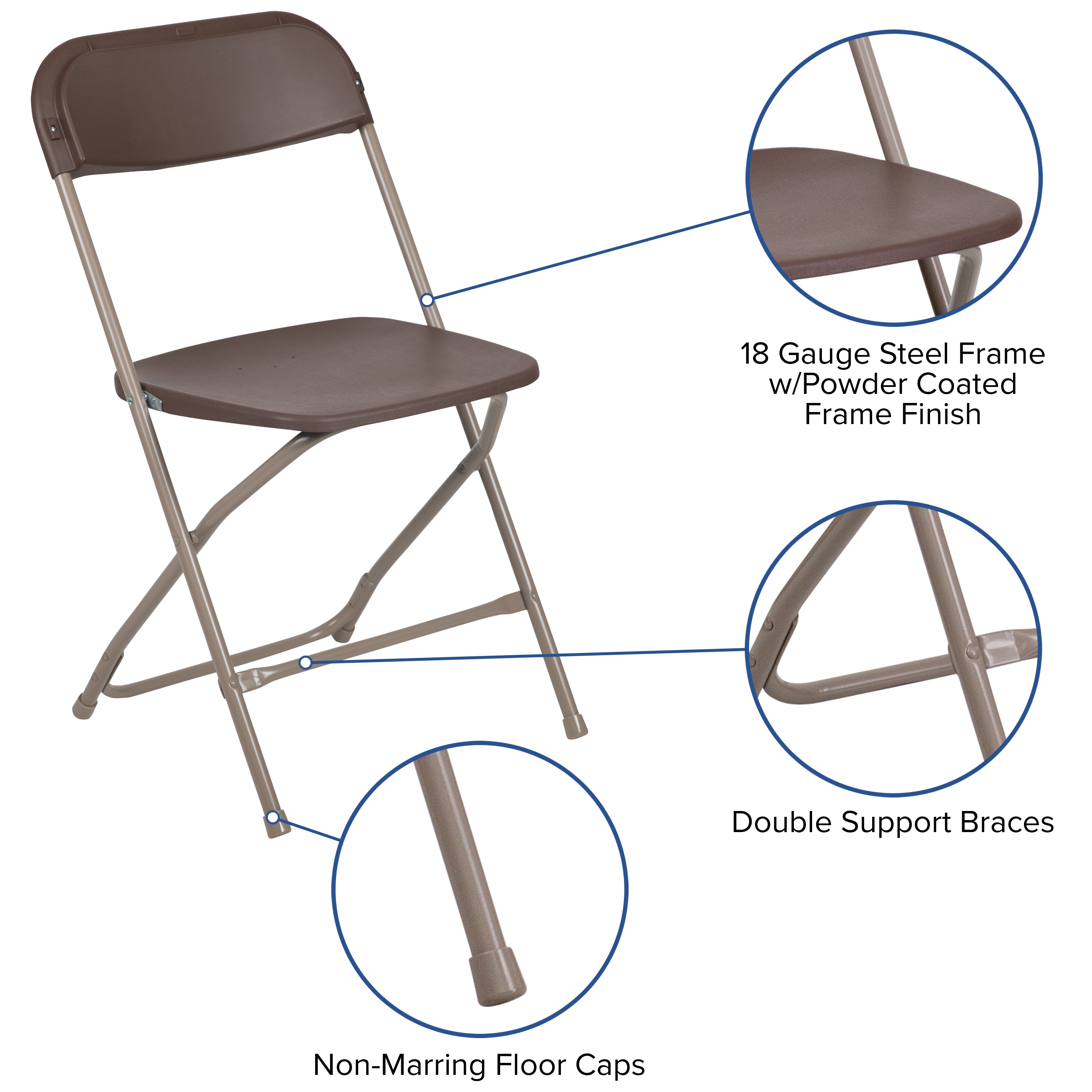 Flash Furniture Hercules™ Series Plastic Folding Chair - Brown - 10 Pack 650LB Weight Capacity Comfortable Event Chair-Lightweight Folding Chair