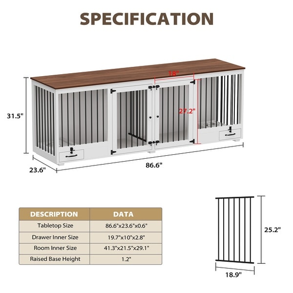 Modern White and Walnut Dog Crate Furniture - Versatile and Stylish - 86.6