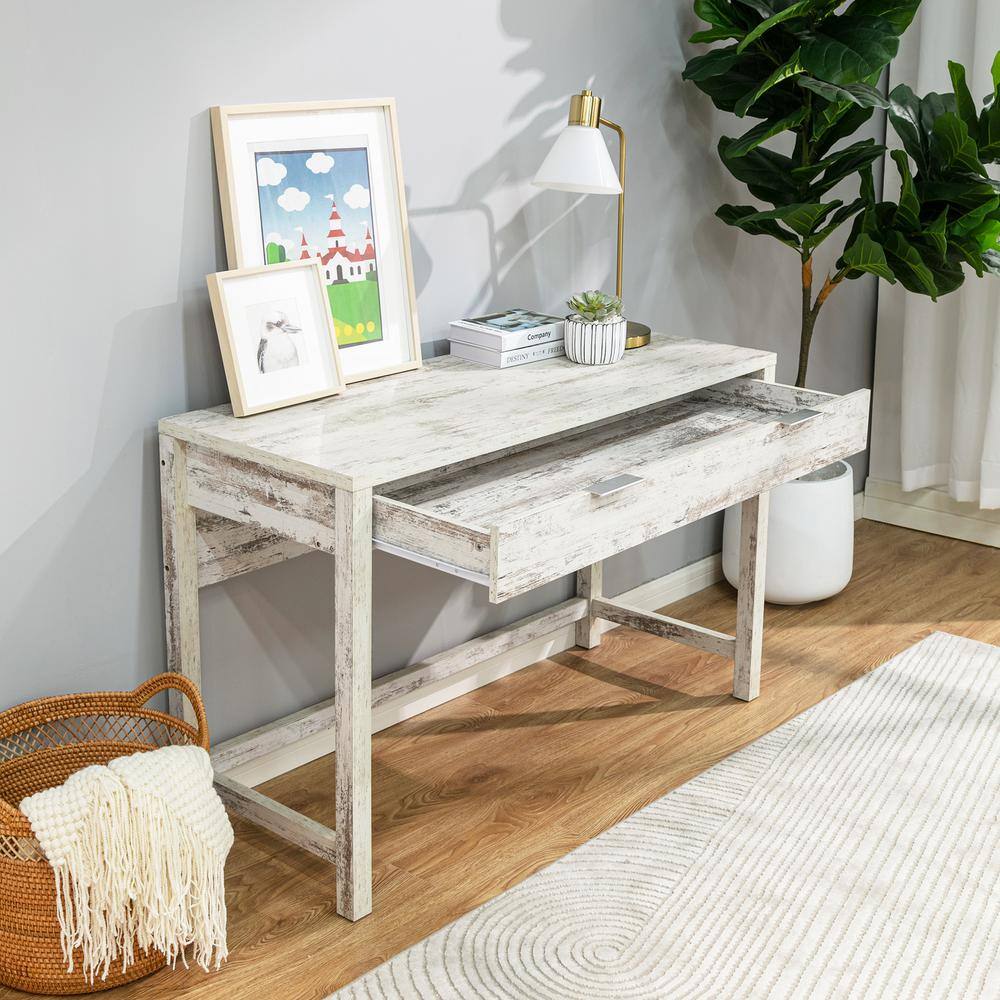 ACESSENTIALS Willow Farmhouse 18.9 in. Rectangular White Wood 1-Drawer Computer Desk 0722001