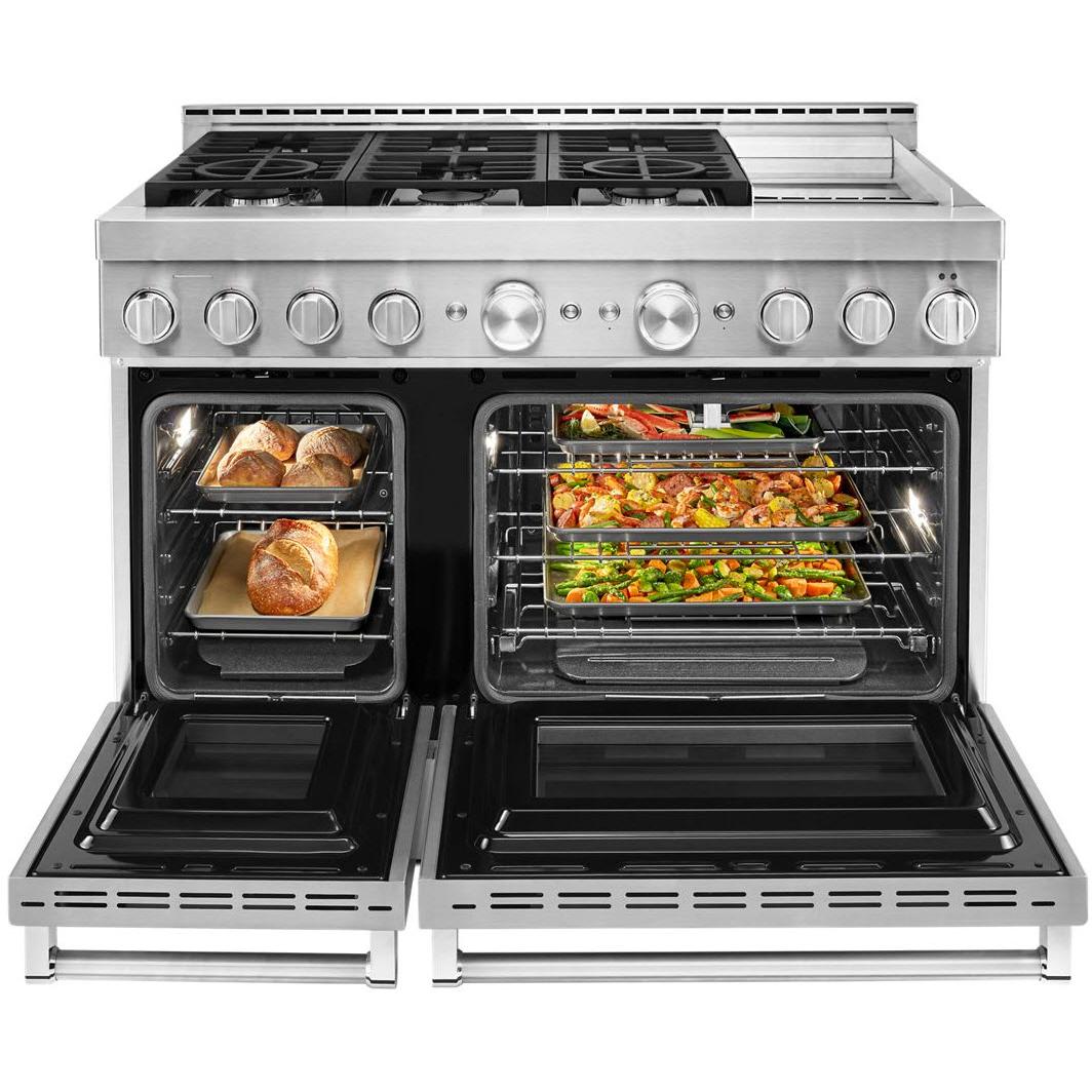 KitchenAid 48-inch Freestanding Gas Range with Even-Heat? True Convection KFGC558JSS