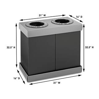 Alpine Industries 28 Gal. Black Plastic 2-Compartment Indoor Trash Can Recycling Bin (2-Pack) 471-02-BLK-2PK