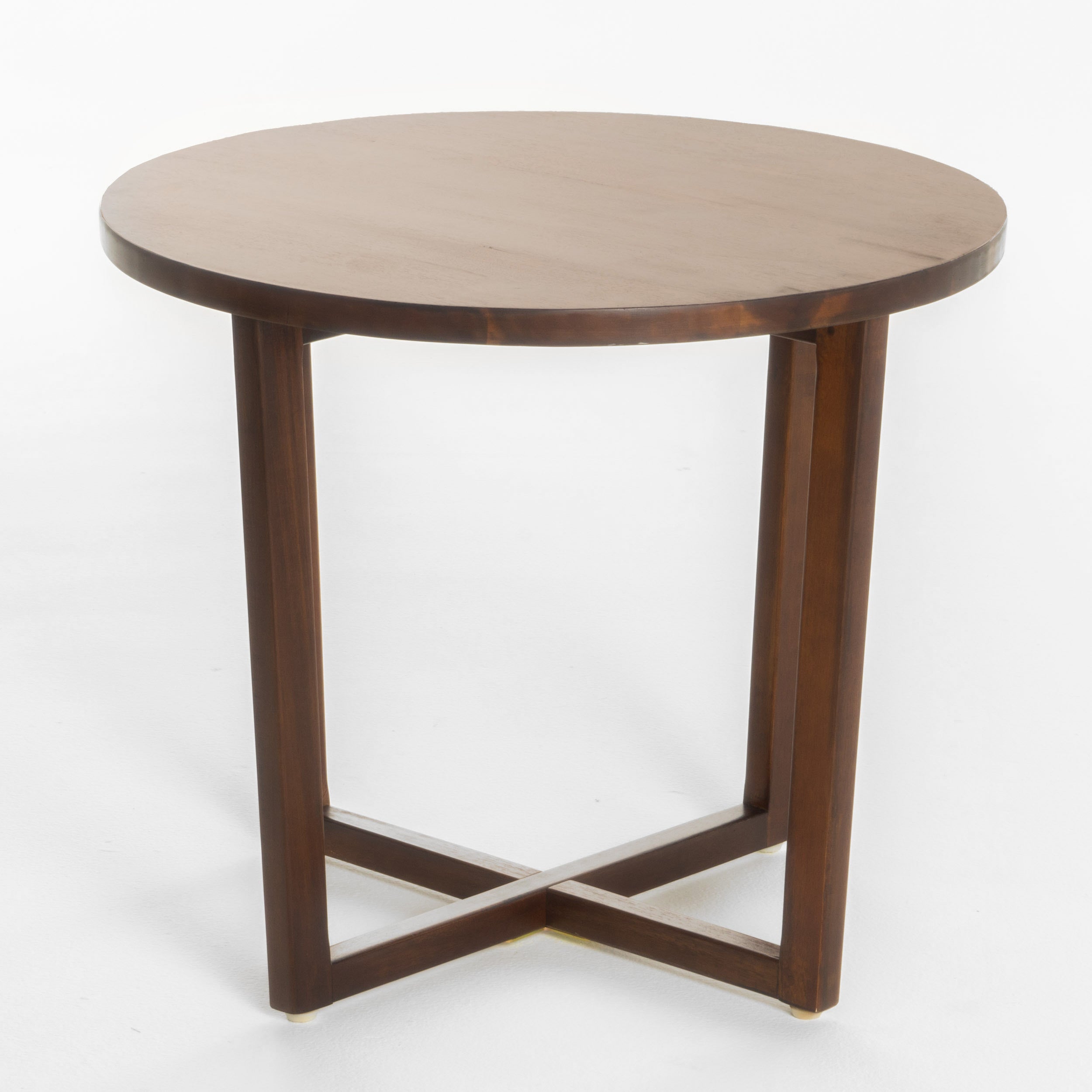 Tanzania Rustic Round Mahogany Acacia Wood End Table with Criss Cross Legs