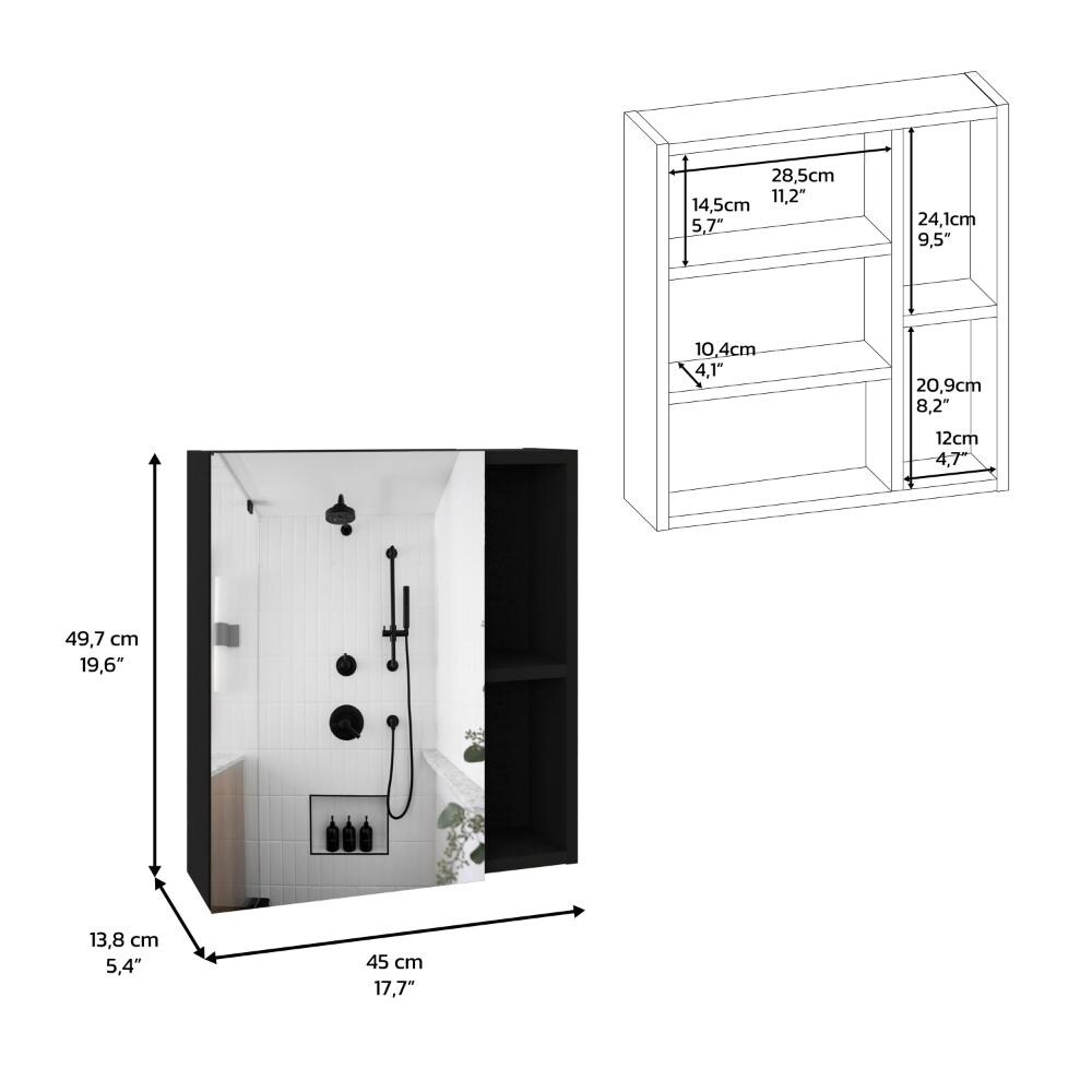 Andes Mirror Cabinet with 2 Open Shelves and 3 Interior Shelves