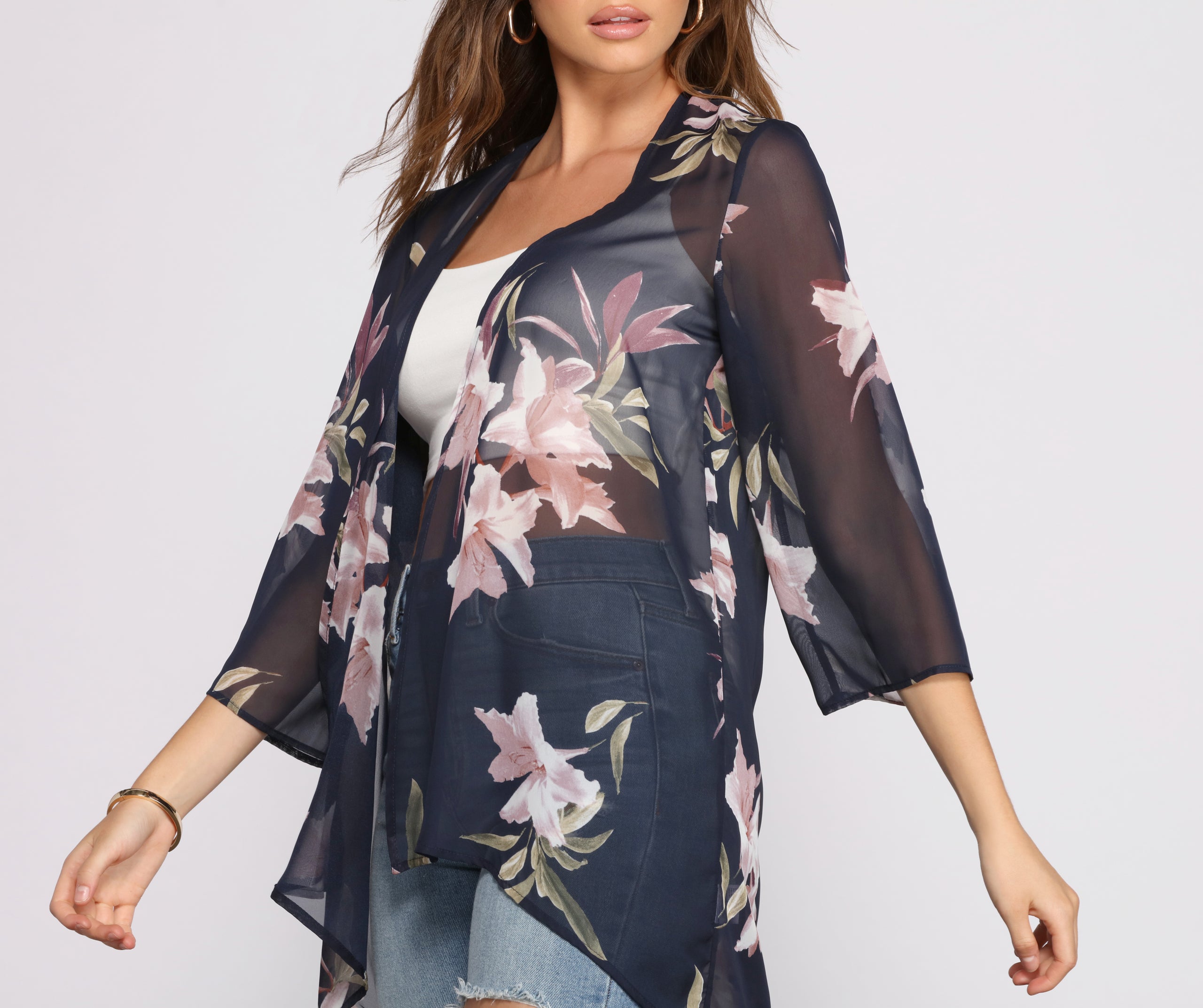 Floral Passion Chiffon High Low Kimono