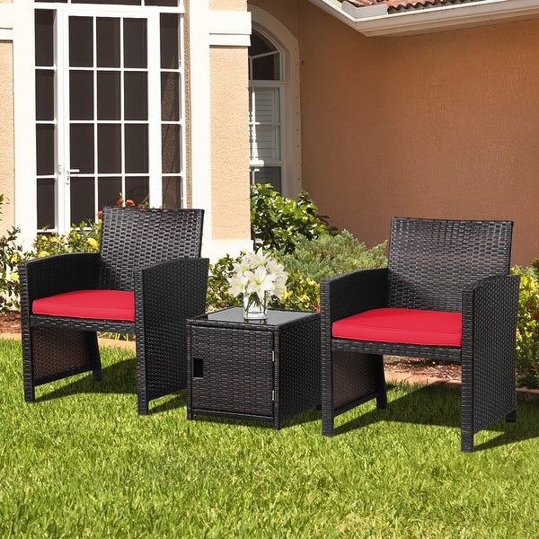 3-Piece Patio Wicker Furniture Set with Storage Table - Overstock - 37357207