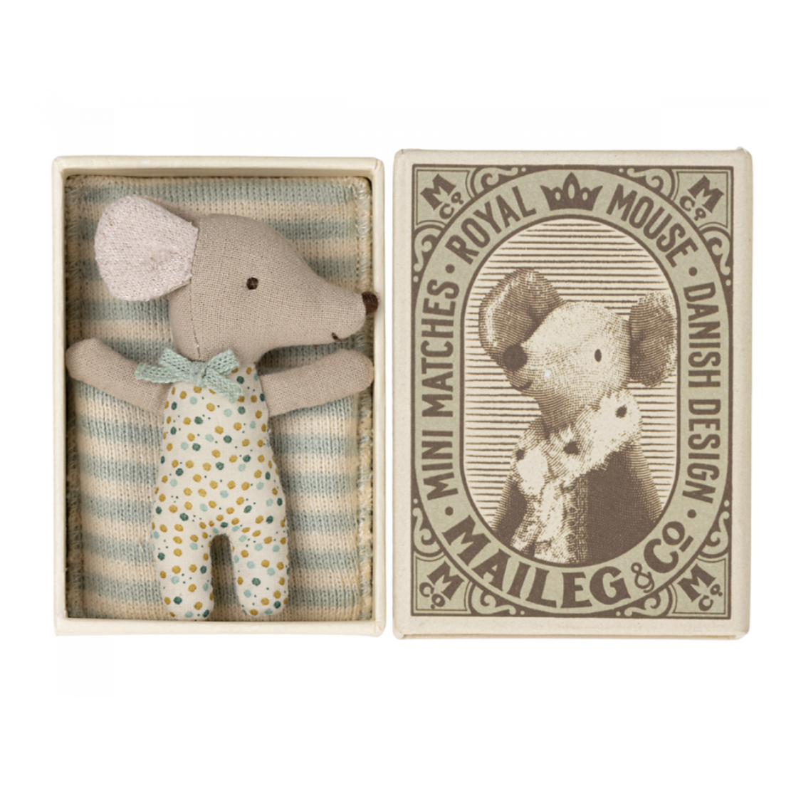 Sleepy Wakey, Baby Mouse in Matchbox - Blue by Maileg