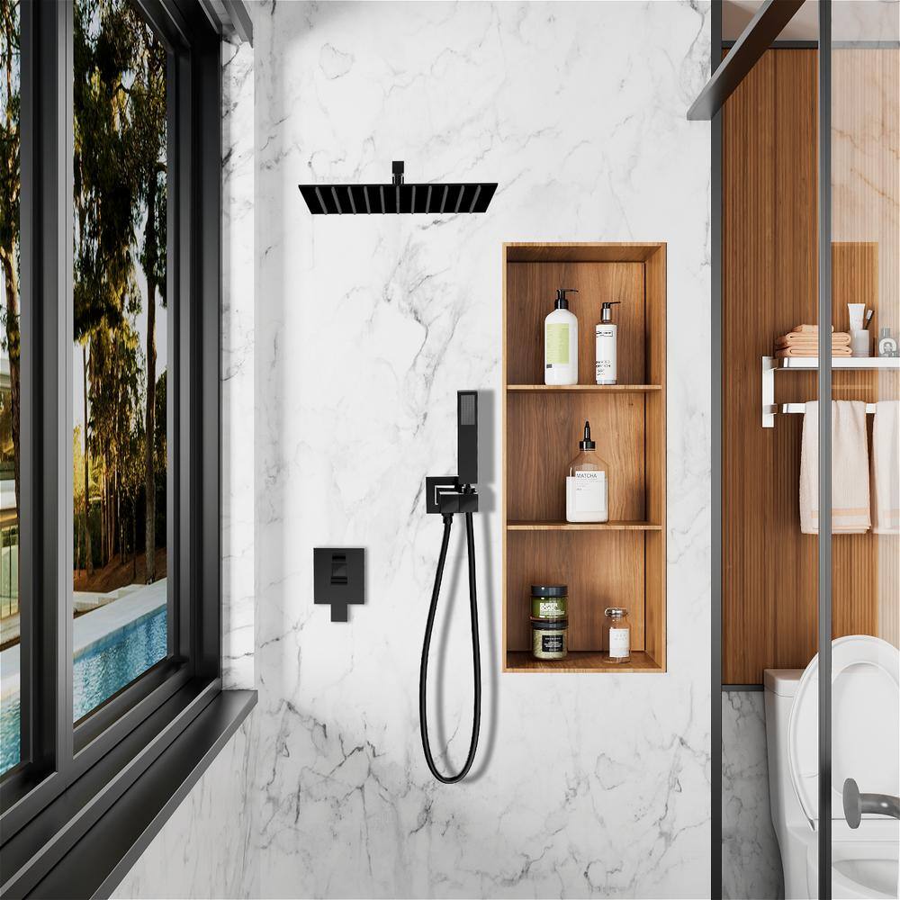 GIVING TREE 2-Spray Patterns with 2.0 GPM 10 in. Wall Mount Dual Shower Heads Hand Shower Faucet in Matte Black (Valve Included) BDHDSHOW0002