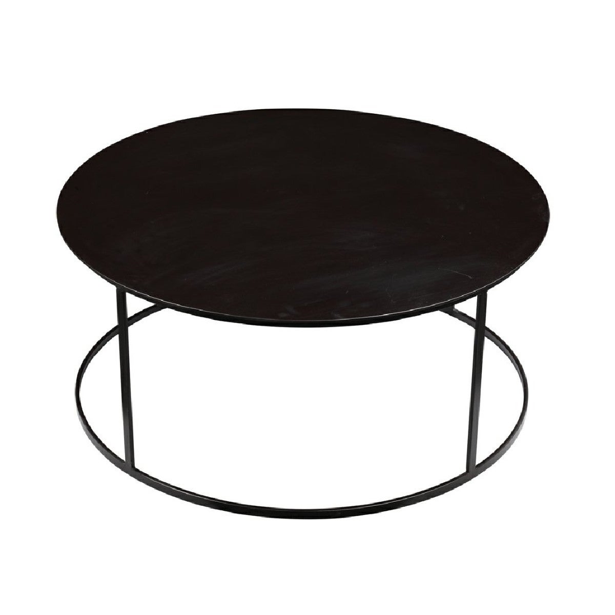 Round Metal Frame Side Table with Tubular Legs， Dark Brown