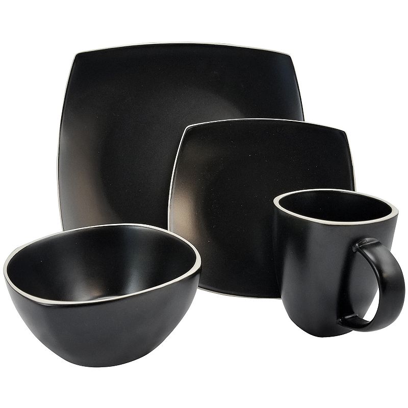 Gibson Soho Lounge Matte 16-Piece Dinnerware Set， Black