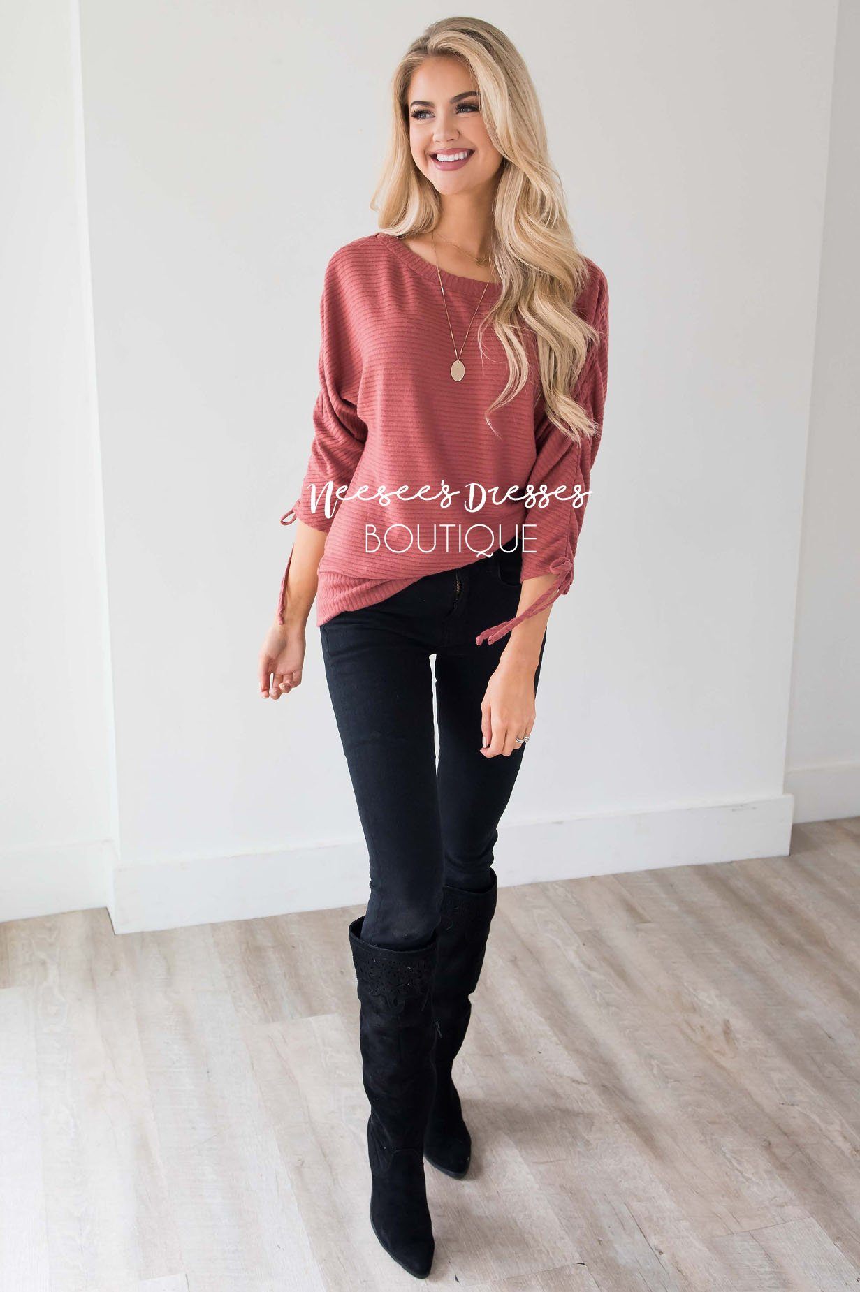 Marsala Ruched Sleeve Sweater