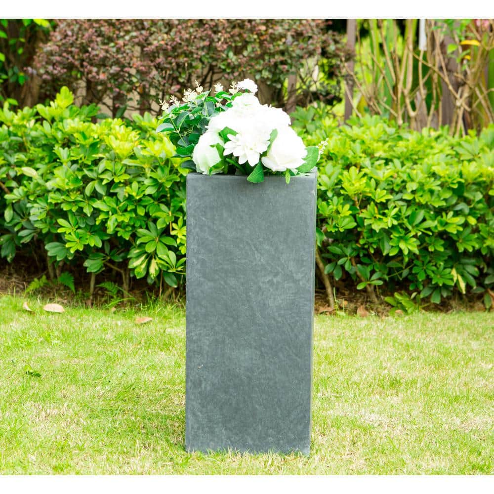 KANTE 28 in. Tall Charcoal Lightweight Concrete Rectangle Modern Outdoor Planter RF0002C-C60121