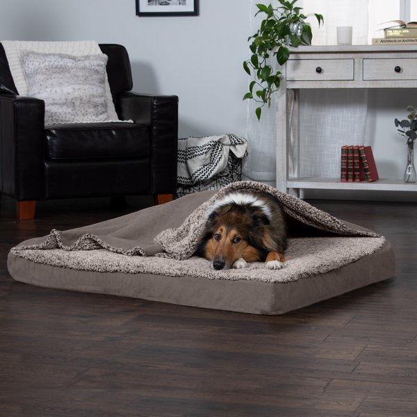 FurHaven Berber and Suede Blanket Top Memory Foam Cat and Dog Bed